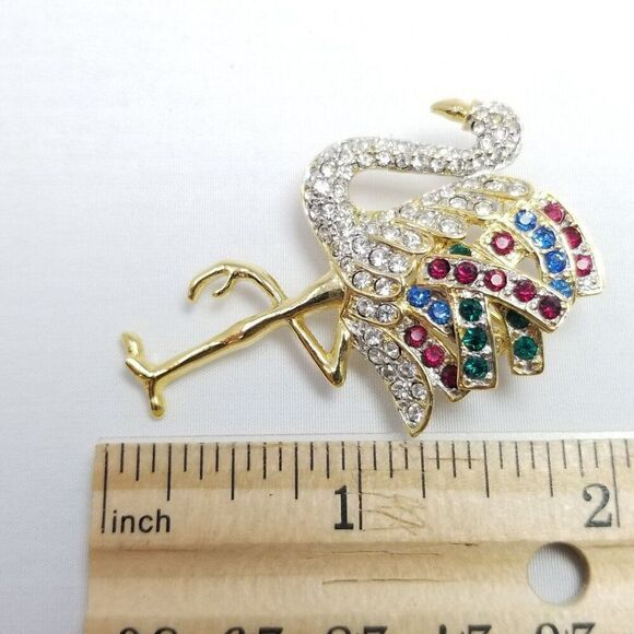 Vintage Colorful Rhinestone Flamingo Bird Shape Brooch, Encrusted Lapel Pin - Picture 4 of 6